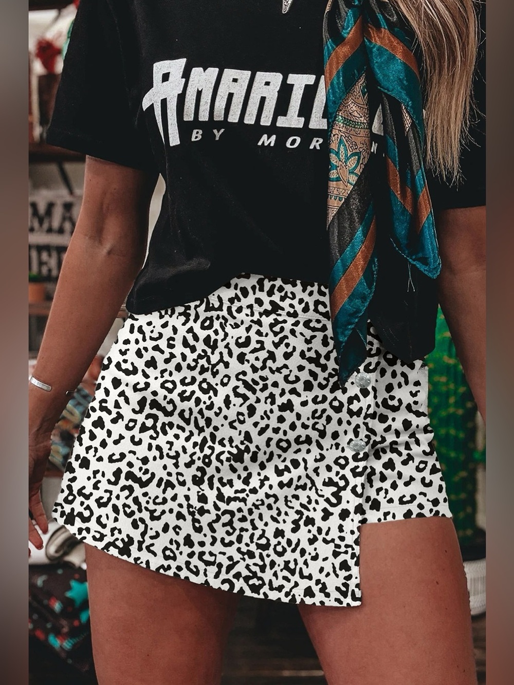Leopard Print Button Overlap Denim Shorts